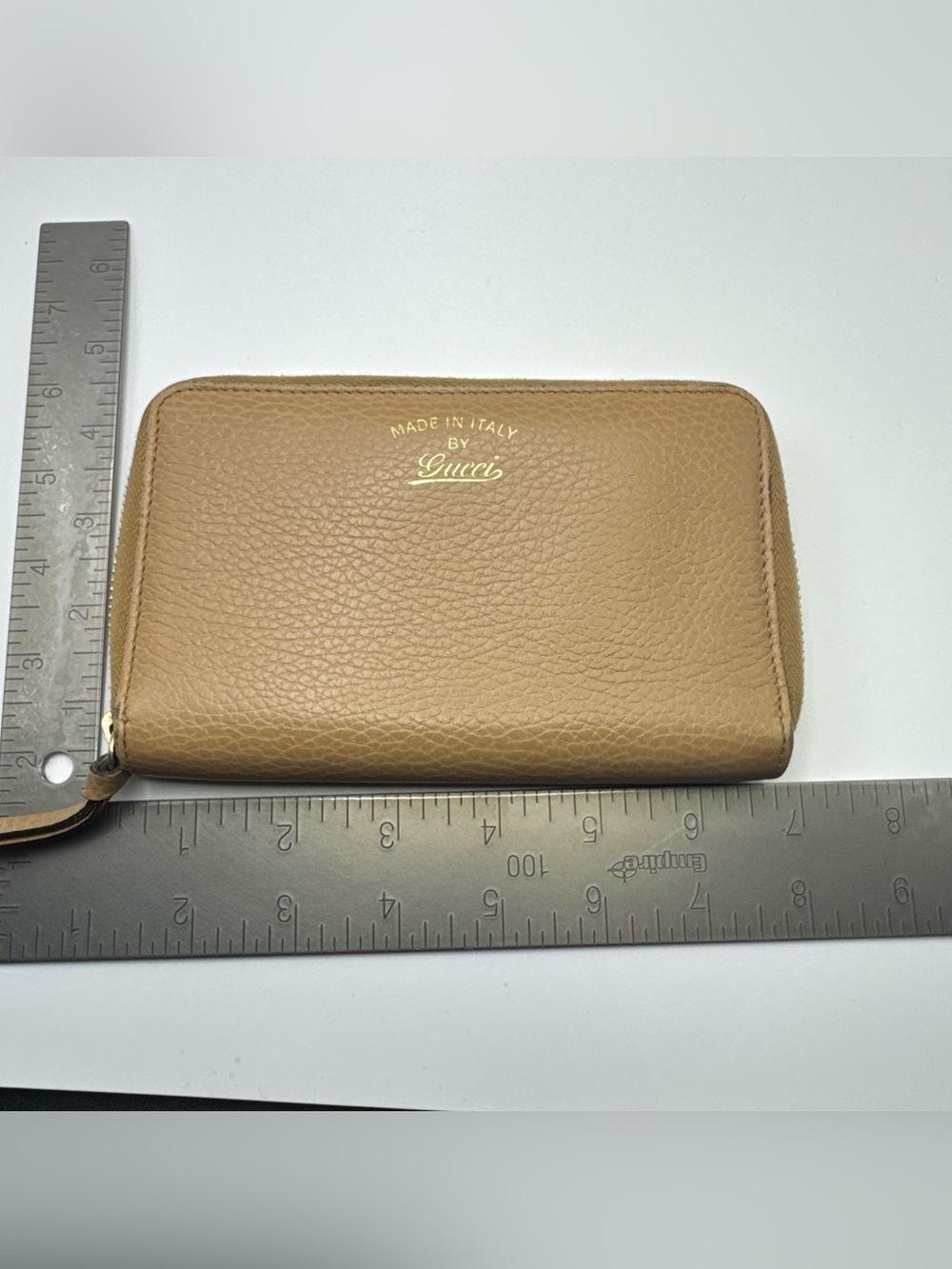 Authentic Gucci Pebbled Leather Zip Around Wallet Beige Taupe Made in Italy - Picture 16 of 16